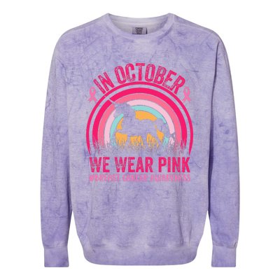 In October We Wear Pink Unicorn Breast Cancer Awareness Colorblast Crewneck Sweatshirt