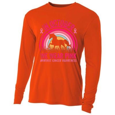 In October We Wear Pink Unicorn Breast Cancer Awareness Cooling Performance Long Sleeve Crew