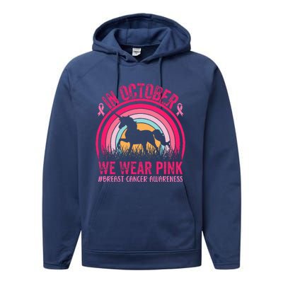 In October We Wear Pink Unicorn Breast Cancer Awareness Performance Fleece Hoodie