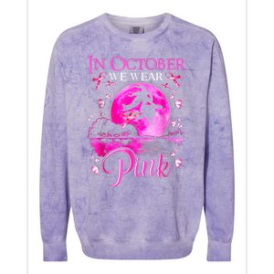 In October We Wear Pink Witch Breast Cancer Awareness Colorblast Crewneck Sweatshirt