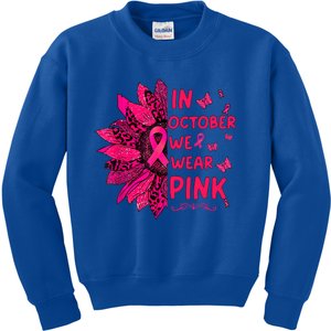 in october we wear leopard pink sunflower breast cancer Kids Sweatshirt