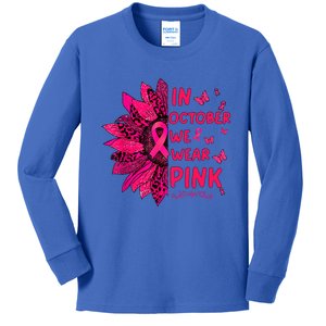 in october we wear leopard pink sunflower breast cancer Kids Long Sleeve Shirt