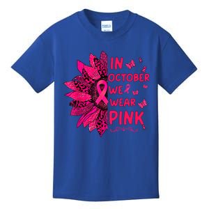 in october we wear leopard pink sunflower breast cancer Kids T-Shirt