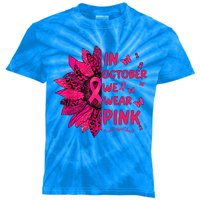 in october we wear leopard pink sunflower breast cancer Kids Tie-Dye T-Shirt