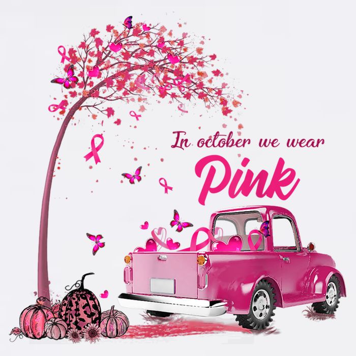 In October We Wear Pink Truck Breast Cancer Awareness Gifts Doggie Tank