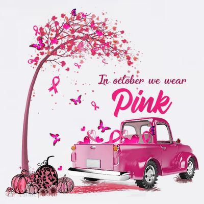In October We Wear Pink Truck Breast Cancer Awareness Gifts T-Shirt