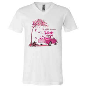 In October We Wear Pink Truck Breast Cancer Awareness Gifts V-Neck T-Shirt