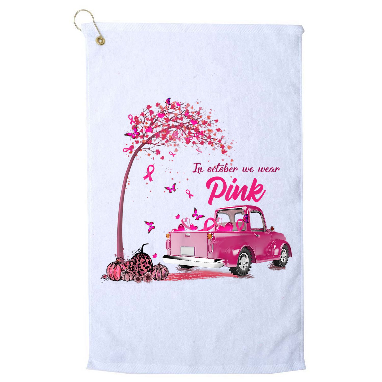 In October We Wear Pink Truck Breast Cancer Awareness Gifts Golf Towel