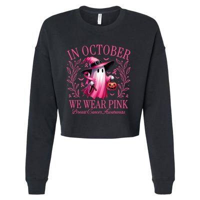 In October We Wear Breast Cancer Awareness Halloween Cropped Pullover Crew