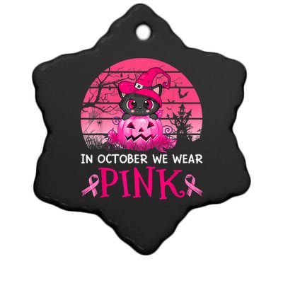 In October We Wear Pink Cute Cat Breast Cancer Awareness Ceramic Star Ornament