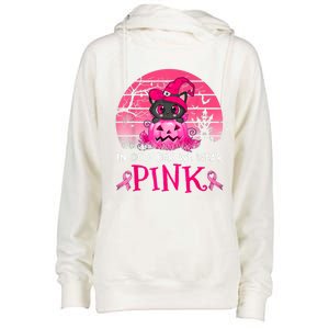 In October We Wear Pink Cute Cat Breast Cancer Awareness Womens Funnel Neck Pullover Hood