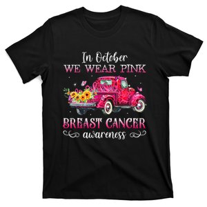 In October We Wear Pink Ribbon Leopard Truck Breast Cancer T-Shirt