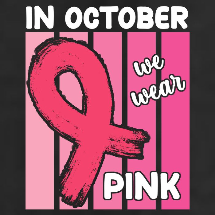 In October We Wear Pink Awareness Ribbon 7 Panel Mesh Trucker Snapback Hat