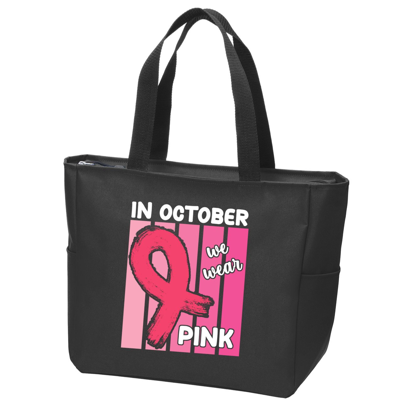 In October We Wear Pink Awareness Ribbon Zip Tote Bag