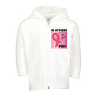 In October We Wear Pink Awareness Ribbon Toddler Zip Fleece Hoodie