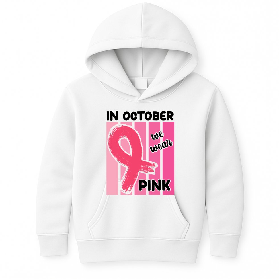 In October We Wear Pink Awareness Ribbon Kids Hoodie