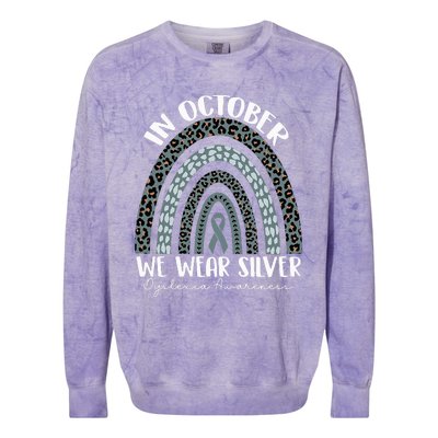 In October We Wear Silver Dyslexia Awareness Month Rainbow Colorblast Crewneck Sweatshirt