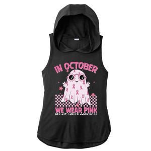 In October We Wear Pink Breast Cancer Awareness Halloween Pink Ghost Ladies PosiCharge Tri-Blend Wicking Draft Hoodie Tank