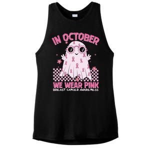 In October We Wear Pink Breast Cancer Awareness Halloween Pink Ghost Ladies PosiCharge Tri-Blend Wicking Tank