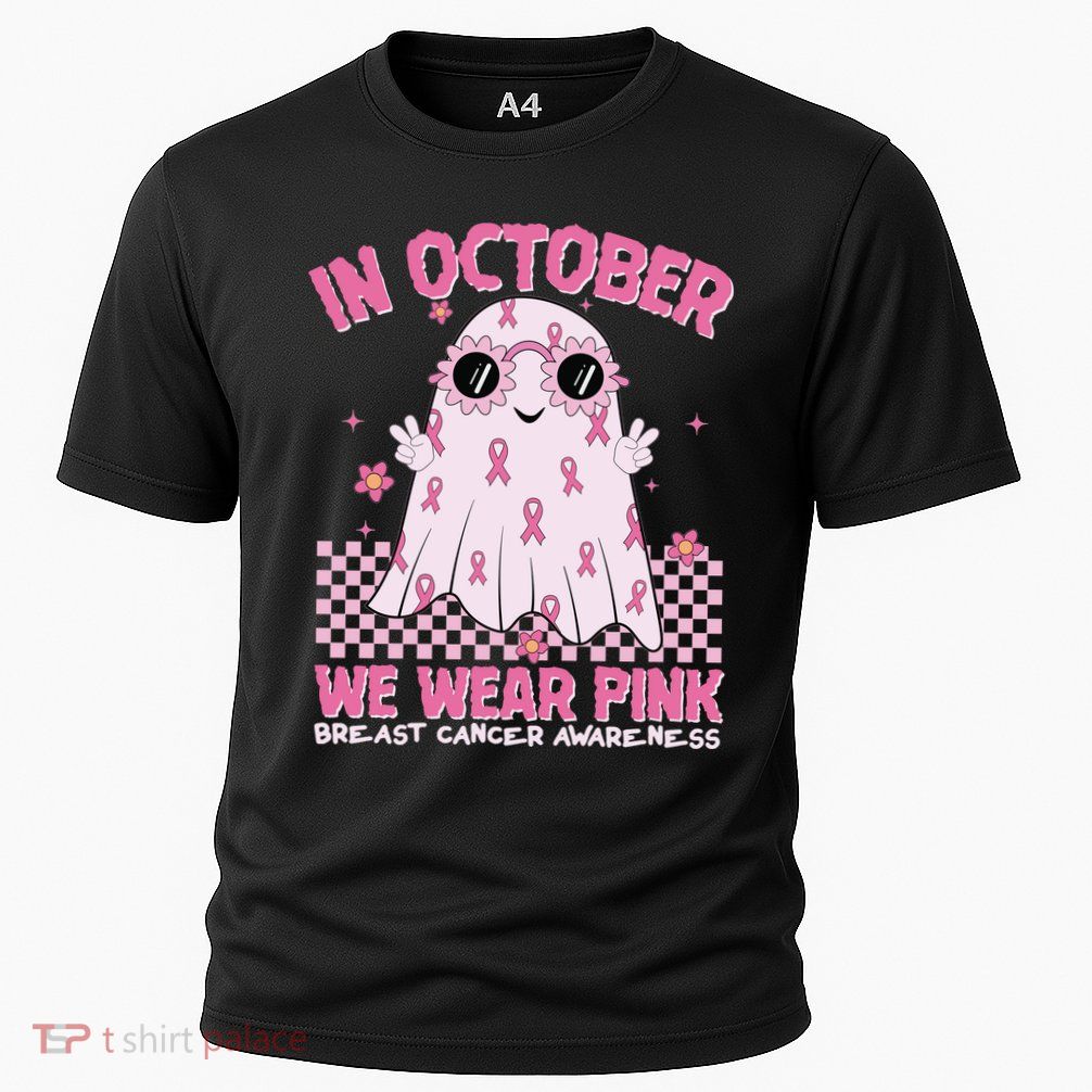 In October We Wear Pink Breast Cancer Awareness Halloween Pink Ghost Cooling Performance Crew T-Shirt
