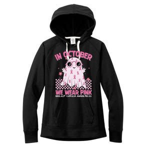 In October We Wear Pink Breast Cancer Awareness Halloween Pink Ghost Women's Fleece Hoodie