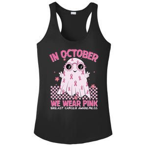 In October We Wear Pink Breast Cancer Awareness Halloween Pink Ghost Ladies PosiCharge Competitor Racerback Tank