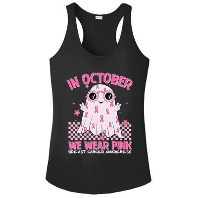 In October We Wear Pink Breast Cancer Awareness Halloween Pink Ghost Ladies PosiCharge Competitor Racerback Tank