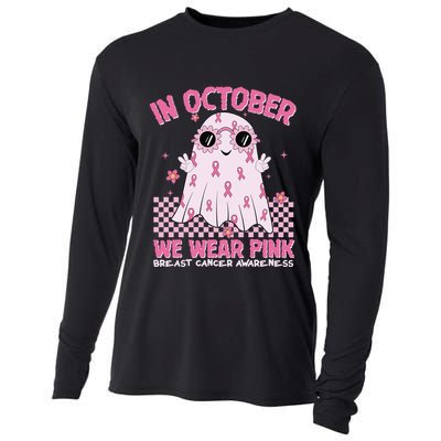 In October We Wear Pink Breast Cancer Awareness Halloween Pink Ghost Cooling Performance Long Sleeve Crew