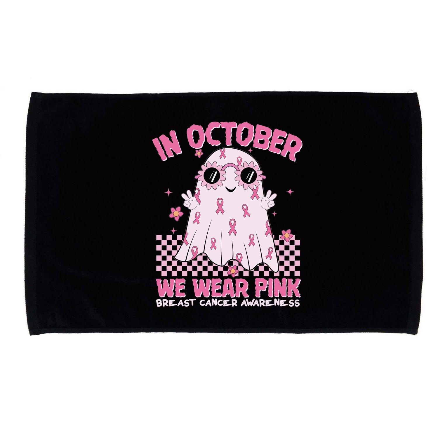 In October We Wear Pink Breast Cancer Awareness Halloween Pink Ghost Microfiber Hand Towel