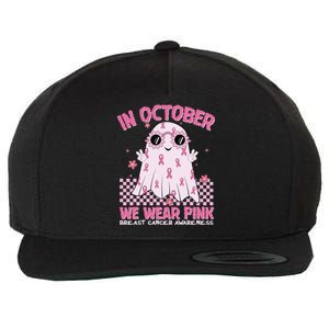 In October We Wear Pink Breast Cancer Awareness Halloween Pink Ghost Wool Snapback Cap