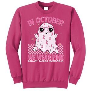 In October We Wear Pink Breast Cancer Awareness Halloween Pink Ghost Sweatshirt