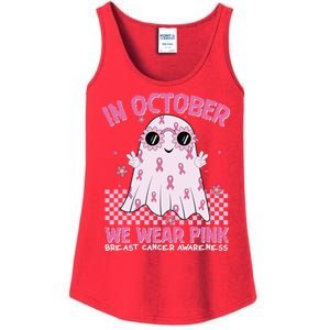 In October We Wear Pink Breast Cancer Awareness Halloween Pink Ghost Ladies Essential Tank