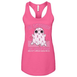 In October We Wear Pink Breast Cancer Awareness Halloween Pink Ghost Women's Racerback Tank