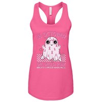 In October We Wear Pink Breast Cancer Awareness Halloween Pink Ghost Women's Racerback Tank