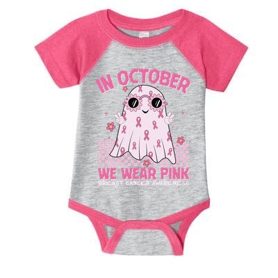 In October We Wear Pink Breast Cancer Awareness Halloween Pink Ghost Infant Baby Jersey Bodysuit