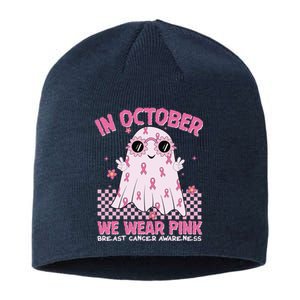 In October We Wear Pink Breast Cancer Awareness Halloween Pink Ghost Sustainable Beanie