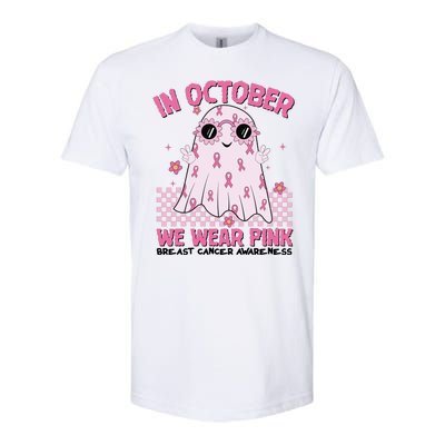 In October We Wear Pink Breast Cancer Awareness Halloween Pink Ghost Softstyle® CVC T-Shirt