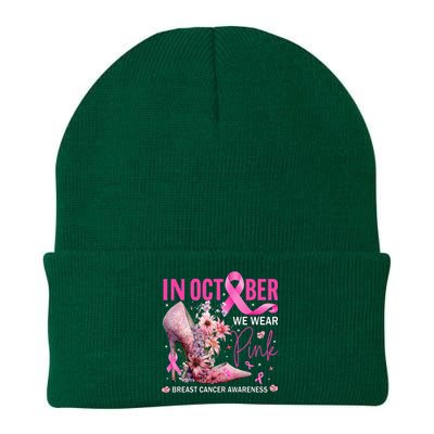 In October We Wear Pink for Breast Cancer Awareness Knit Cap Winter Beanie