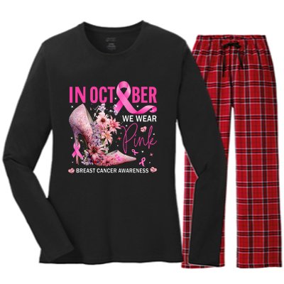 In October We Wear Pink for Breast Cancer Awareness Women's Long Sleeve Flannel Pajama Set 