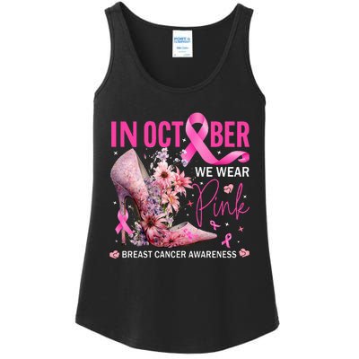 In October We Wear Pink for Breast Cancer Awareness Ladies Essential Tank