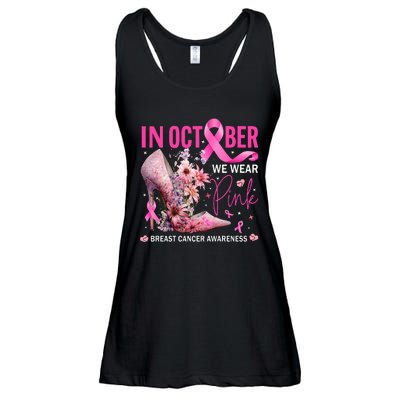 In October We Wear Pink for Breast Cancer Awareness Ladies Essential Flowy Tank