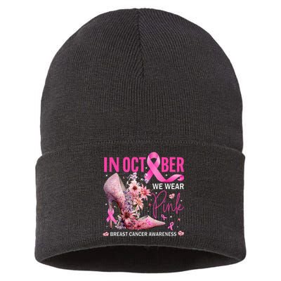 In October We Wear Pink for Breast Cancer Awareness Sustainable Knit Beanie