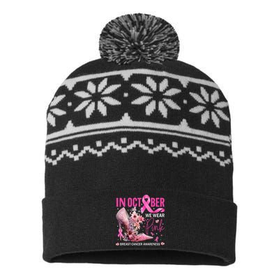 In October We Wear Pink for Breast Cancer Awareness USA-Made Snowflake Beanie