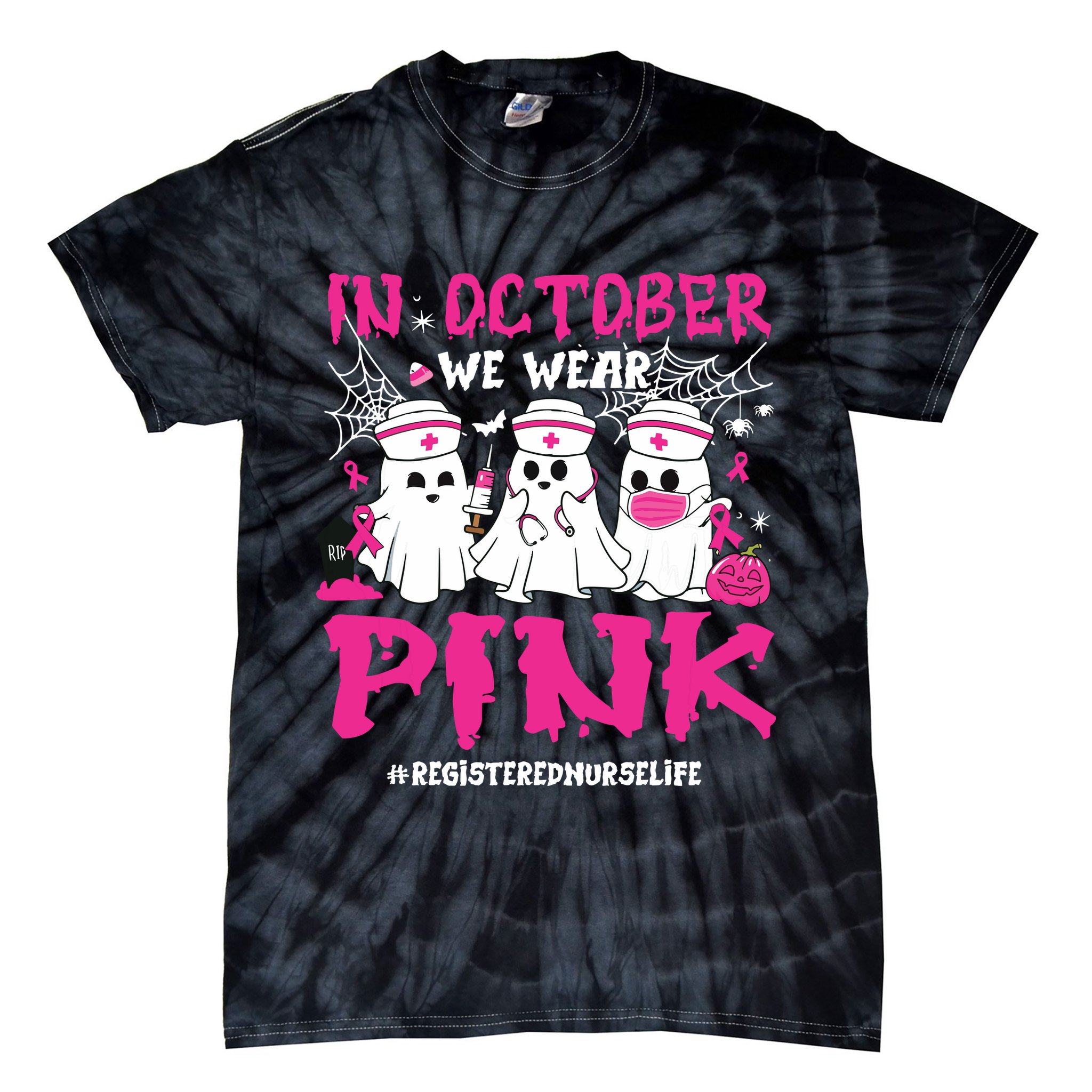 In October We Wear Pink Registered Nurse Life Breast Cancer Tie-Dye T-Shirt