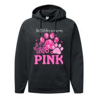 In October We Wear Pink Dog Cat Paw Breast Cancer Awareness Performance Fleece Hoodie