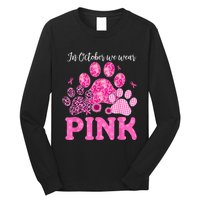 In October We Wear Pink Dog Cat Paw Breast Cancer Awareness Long Sleeve Shirt