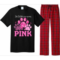 In October We Wear Pink Dog Cat Paw Breast Cancer Awareness Pajama Set