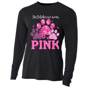 In October We Wear Pink Dog Cat Paw Breast Cancer Awareness Cooling Performance Long Sleeve Crew