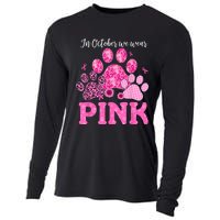 In October We Wear Pink Dog Cat Paw Breast Cancer Awareness Cooling Performance Long Sleeve Crew