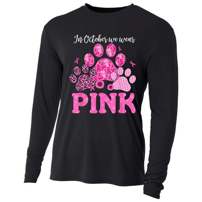 In October We Wear Pink Dog Cat Paw Breast Cancer Awareness Cooling Performance Long Sleeve Crew